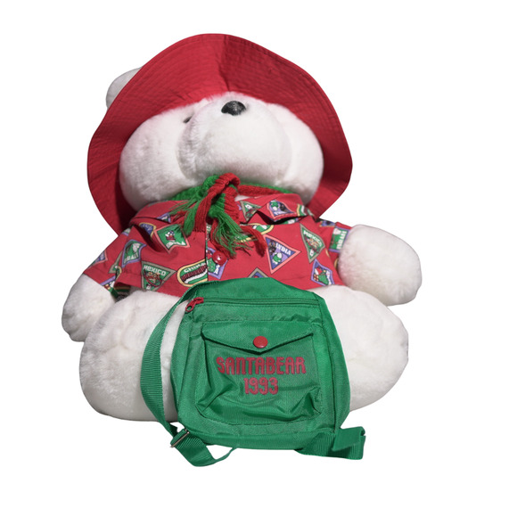 VTG 1993 Dayton Hudson Santa Bear World Traveler Plush w/ Passport Hat Backpack - Picture 3 of 16